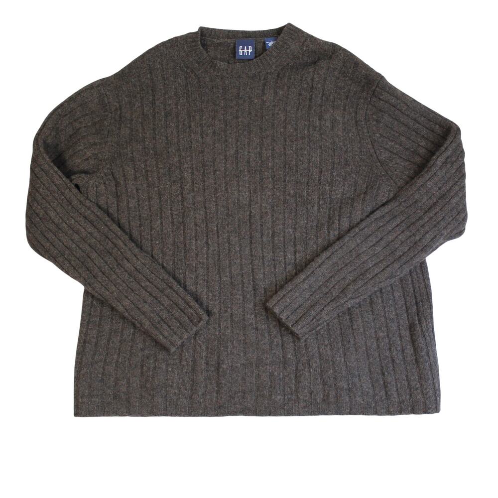 Vintage Gap Sweater Mens Large Brown Lambswool Ribbed Crewneck Classic Preppy